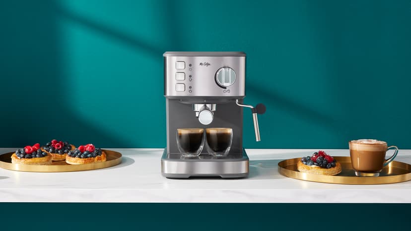 Mr. Coffee Compact Espresso Maker, Espresso Machine With Steam Wand, 15-Bar Pump Automatic Espresso Machine