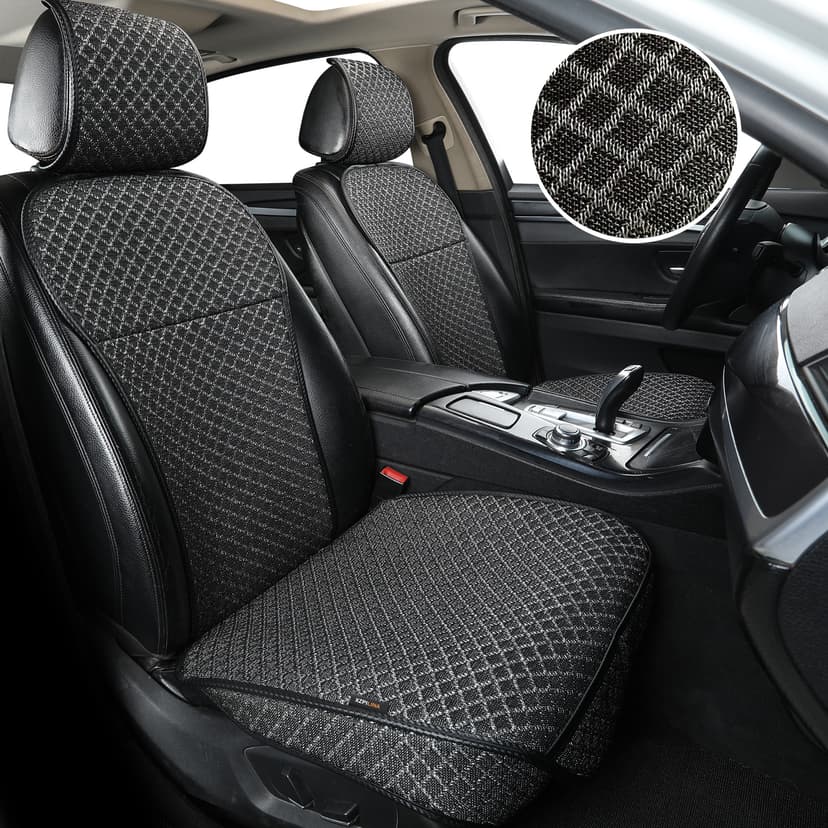 Breathable Car Seat Cover,Front Seat Protector,Luxury Driver Seat Cover, Universal Car Seat Cushion,Suitable for All Seasons,Airbag Compatible(Beige，2PCS)