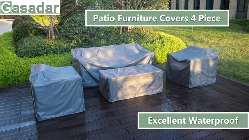 Gasadar Patio Furniture Covers, 4-Piece Outdoor Furniture Cover Waterproof for Patio Loveseat, Chair and Coffee Table, 600D Heavy Duty, Grey