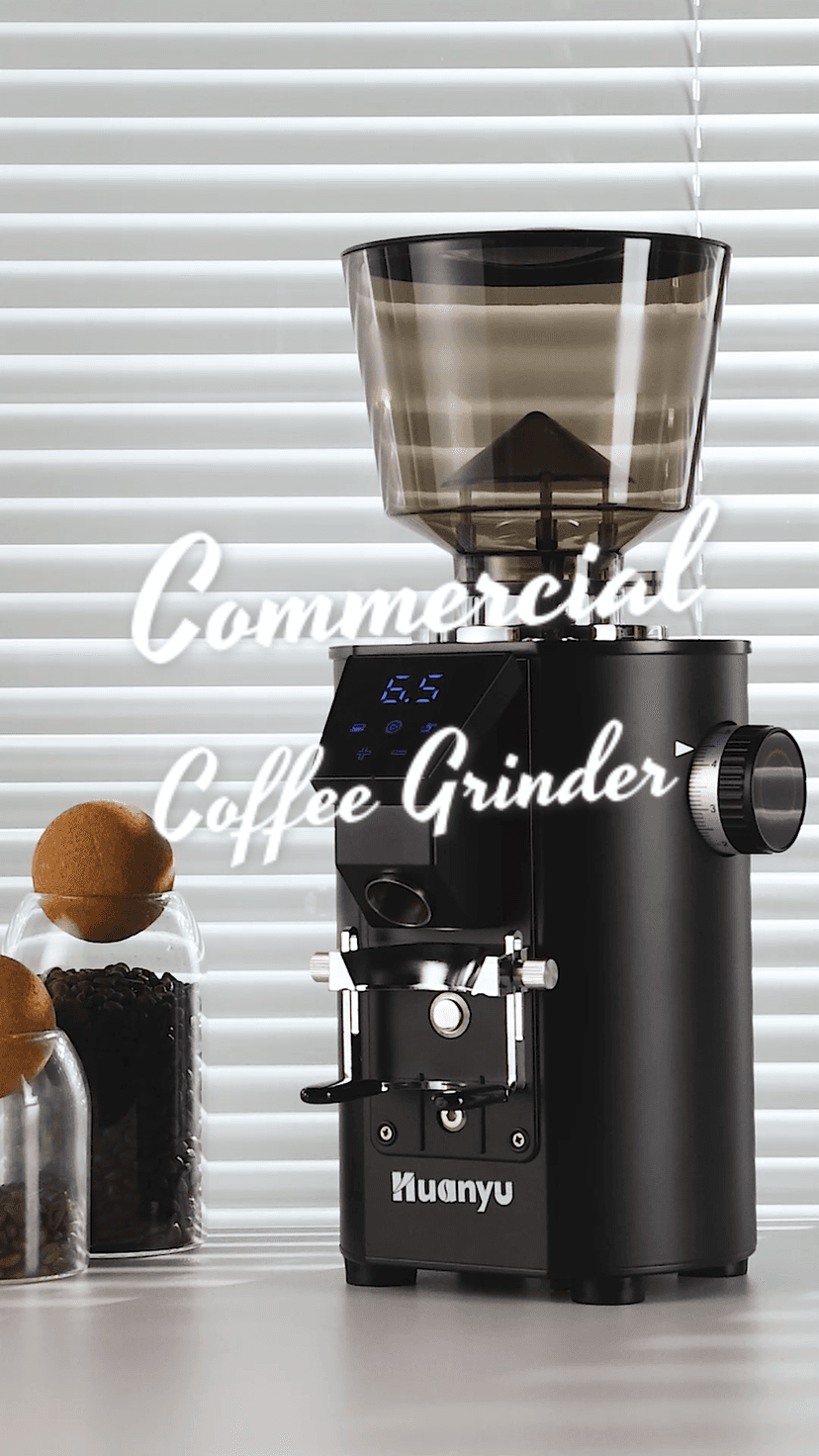 Huanyu Commercial Coffee Grinder with Touching Screen Infinite Adjustment 8 Grinding Settings Burr Coffee Grinders for Shops with Dual Dosing Modes
