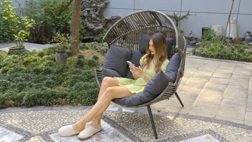 Vongrasig Wicker Egg Chair PE Rattan Rocking Chair with Cushion, Oversized Patio Lounge Rocker Chair for Outdoor, Indoor, Balcony, Backyard, Garden, Beige