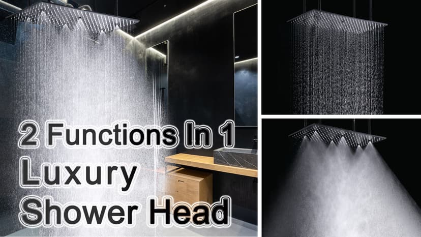 HOMEDEC Luxury Matte Black Shower System, Multi Functions 15.7x31.5inch Mist Rain Shower Head System with Full Body Sprays Jets, Rainfall Ceiling Thermostatic Shower Faucet Set