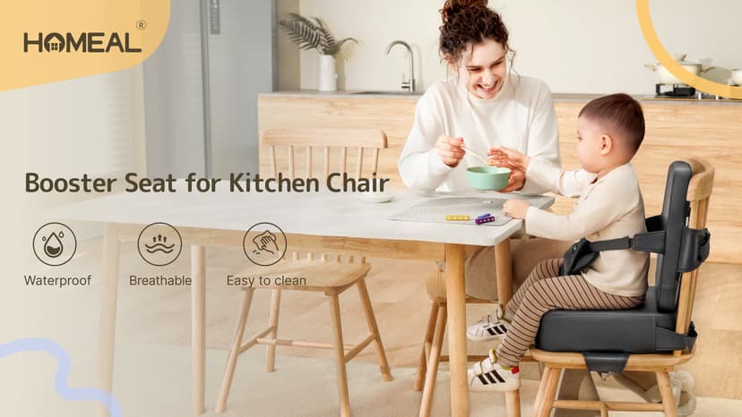 HOMEAL Booster Seat for Kitchen Chair, Breathable Toddler Booster Seat for Dining Table with Backrest and Adjustable Straps, Portable Travel Toddler Booster Seat, Dark Grey