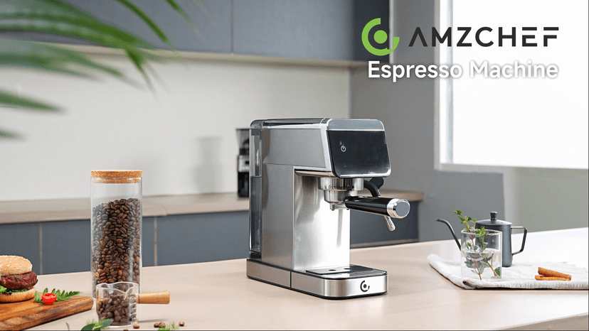 AMZCHEF Espresso Machines with LED Touch screen, Espresso Coffee machine Equip 20Bar Pressure System, Cappuccino Machine, Compact Latte Machine for Home Gifts,Silver