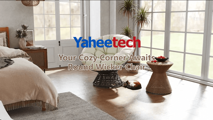 Yaheetech Indoor Papasan Chairs with Thick Tufted Cushions and Frame, Swivel Wicker Ergonomic Lounge Reading Chairs for Living Room/Bedroom, Beige