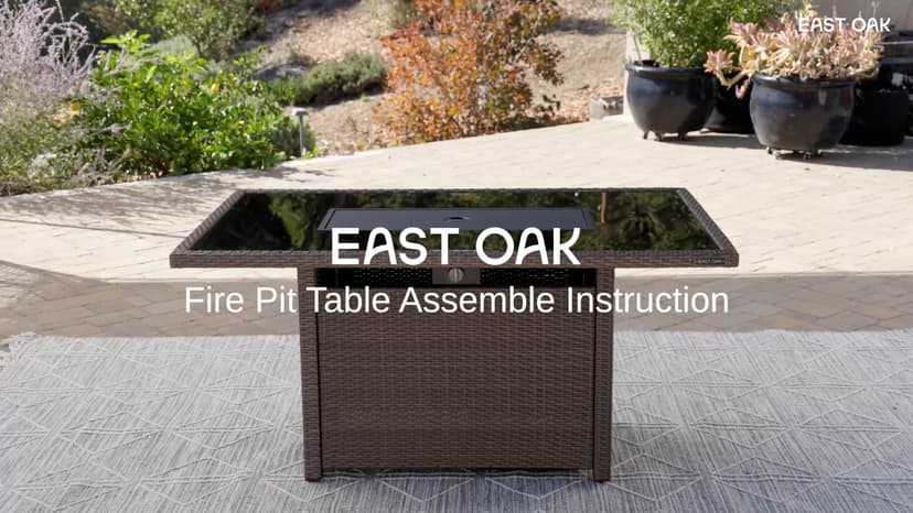 EAST OAK 57" Gas Fire Pit Table, 60,000 BTU Propane Fire Pit w/Large Tempered Glass Desktop, CSA Certified Outdoor Patio Fire Table with 9.2lb Glass Stone & Removable Lid, Chocolaty Coffee