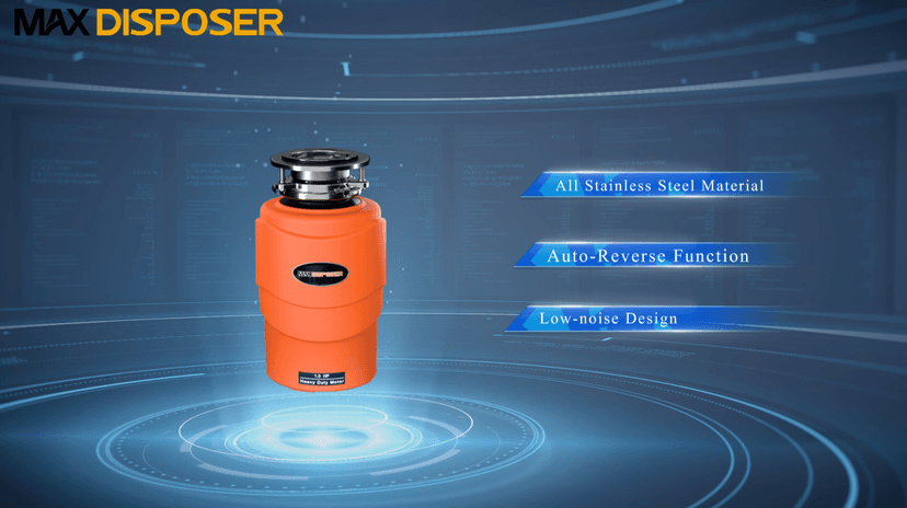 Garbage Disposal 1 HP Ultra Quiet Intelligent Auto-Reverse Function Continuous Feed Food Waste Disposer with Power Cord Easy install, AC Motor Stainless Steel Grind 1 Horsepower (MAX-6)