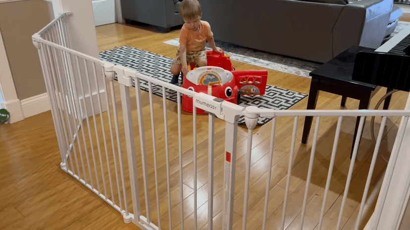 150" Extra Wide Baby Gate, Play Yard Child Safety Gate, Dog Gates with Auto-Close Door, Double Locking System for The House Doorways, Fireplace, Kitchen, 6-Panels, 30" Tall