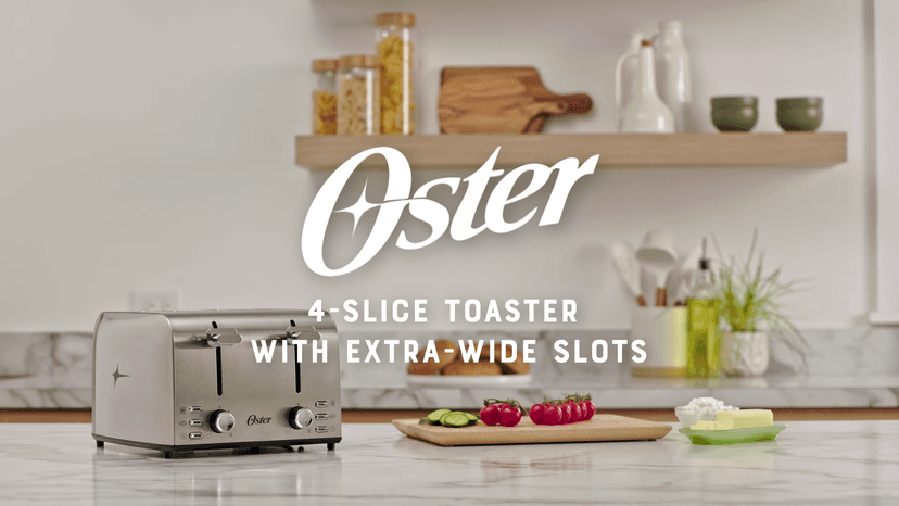 Oster 4 Slice Toaster, With 7 Browning Settings, Extra Wide Slots For Bagels and Special Breads, Removable Easy-to-Clean Crumb Tray, Cancel/Defrost/Bagel, Stainless Steel