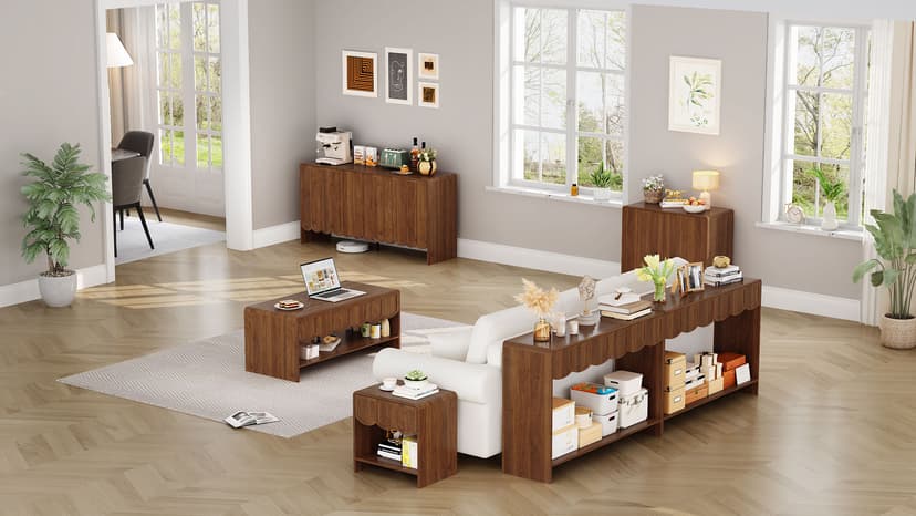 Console Table with Drawers, Mid-Century 43 Inches Narrow Entryway Tables with Open Storage Shelves, Hallway Accent Tables Behind Couch Table for Living Room - Walnut