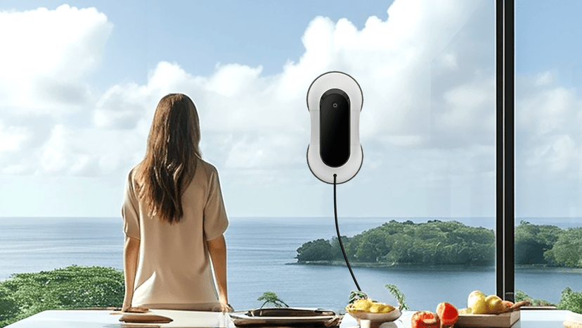Portable Window Cleaning Robot, Ultrasonic Dual Spray,3000Pa Suction Power, Window Cleanner with Intelligent Edge Detection, Infrared Remote Control
