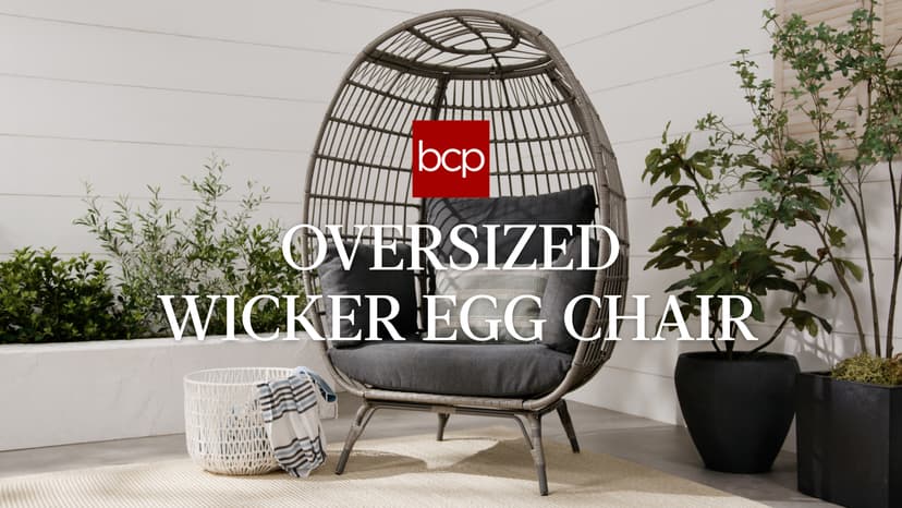 Best Choice Products Wicker Egg Chair, Oversized Indoor Outdoor Lounger for Patio, Backyard, Living Room w/ 4 Cushions, Steel Frame, 440lb Capacity - Gray/Heather Gray