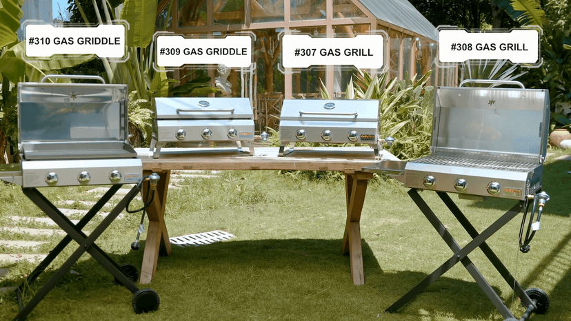 Onlyfire BBQ Gas Grill 3-Burner with Foldable Cart & Side Table, Portable Propane Grill with Lid for Outdoor Patio Backyard Barbecue Camping Tailgating RV Trip, Stainless Steel, GS308