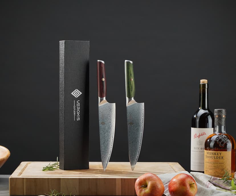 Damascus Chef Knife 8 Inch, Professional Japanese Kitchen Knives Sharp High Carbon Super Steel with Ergonomic Pakkawood Handles, Elegant Gift Box Packaging