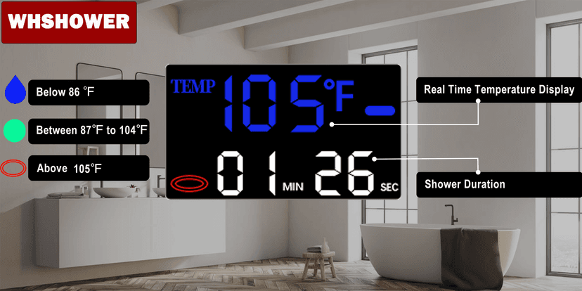 Matte Black Thermostatic Shower System Digital Display Full Body Shower System with 16 x 26 Inch Ceiling Rain LED Shower Head, Handheld Shower and 6 PCS Body Jets