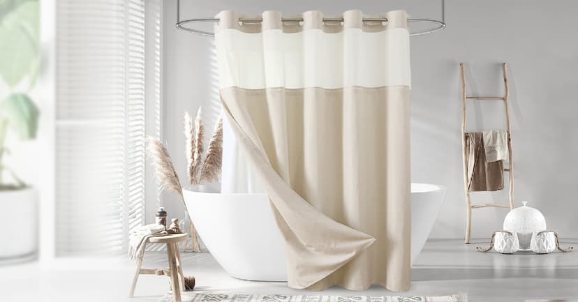 No Hooks Polyester Textured Shower Curtain with Snap-in Fabric Liner Set, Hotel Luxury Decor Shower Curtains for Bathroom with See Through Top Window, Waterproof & Washable, 71Wx74H, Cream