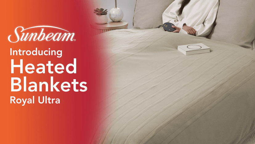 Sunbeam Royal Ultra Fleece Heated Electric Blanket King Size, 90" x 100", 12 Heat Settings, 12-Hour Auto Shut-Off, Machine Washable, Pebble Beige