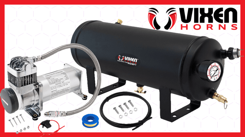 Vixen Horns 12V Air Compressor with Tank 1.5 Gallon - 150 PSI Working Pressure Onboard Air System for Train Horns/Inflating Tires, VXO8315
