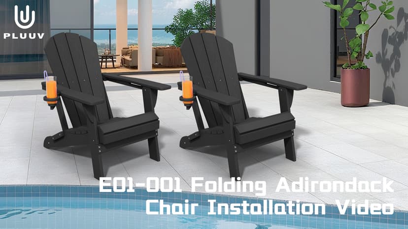 Folding Adirondack Chair Set of 8, HDPE All-Weather Patio Chairs for Outdoor, Patio, Lawn, Garden, Backyard Deck, Fire Pit - Black