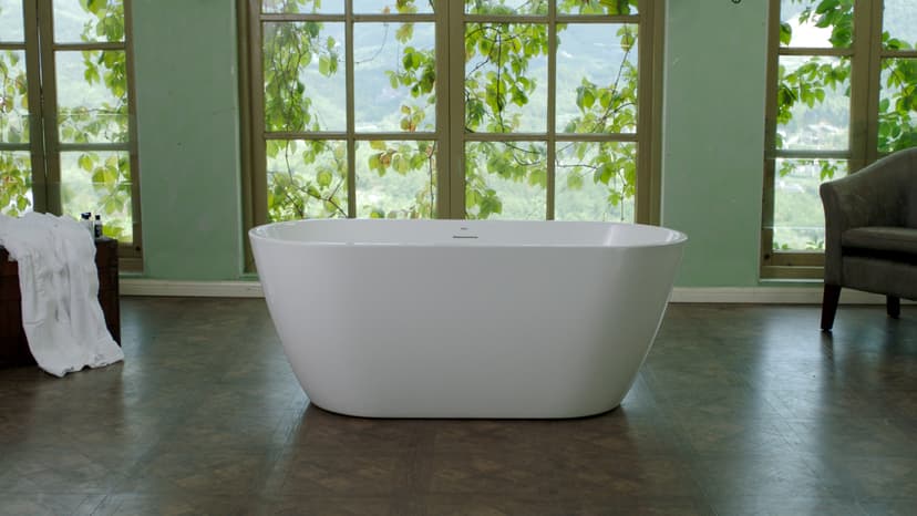 FerdY Bali 59" Acrylic Freestanding Bathtub, Gracefully Shaped Freestanding Soaking Bathtub, Toe-Tap Chrome Drain and Classic Slotted Overflow Included, Glossy White, cUPC Certified