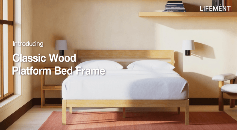 LIFEMENT Classic Wood Platform Bed Frame with Headboard, Essential, Noise Free, Under Bed Storage, No Box Spring Needed, Easy Assembly (Cherry, Queen (U.S. Standard))