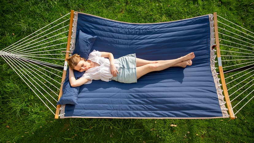 SUNCREAT Portable Outdoor Hammock with Stand, Heavy Duty Hammock with Carrying Bag, Soft Pillow, Balance Ropes, Dark Blue