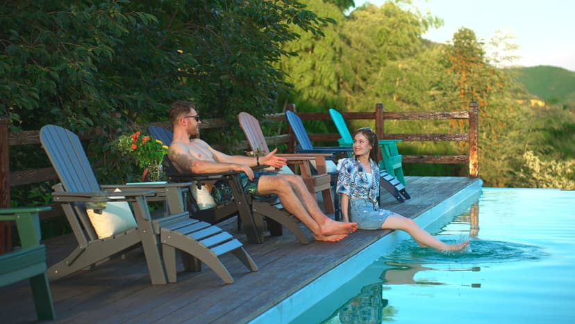nevilywood Folding Adirondack Chair - Extended Ergonomic Backrest, Cup Holder - Easy Assembly - Durable HDPE Plastic, Weather Resistant & Maintenance-Free - Lawn, Patio, Deck Supports 400lbs Teak
