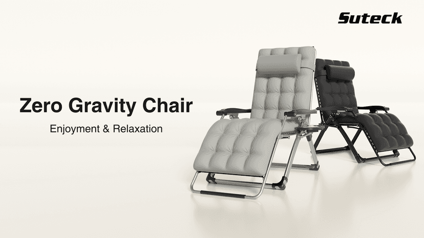 Suteck Zero Gravity Chair, Reclining Camping Lounge Chair w/Removable Cushion, Upgraded Lock and Cup Holder, Reclining Patio Chairs Folding Recliner for Indoor and Outdoor
