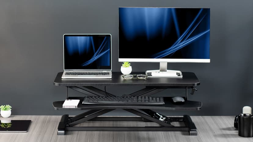 VIVO 32 inch Desk Converter, K Series, Height Adjustable Sit to Stand Riser, Dual Monitor and Laptop Workstation with Wide Keyboard Tray, Black, DESK-V000K