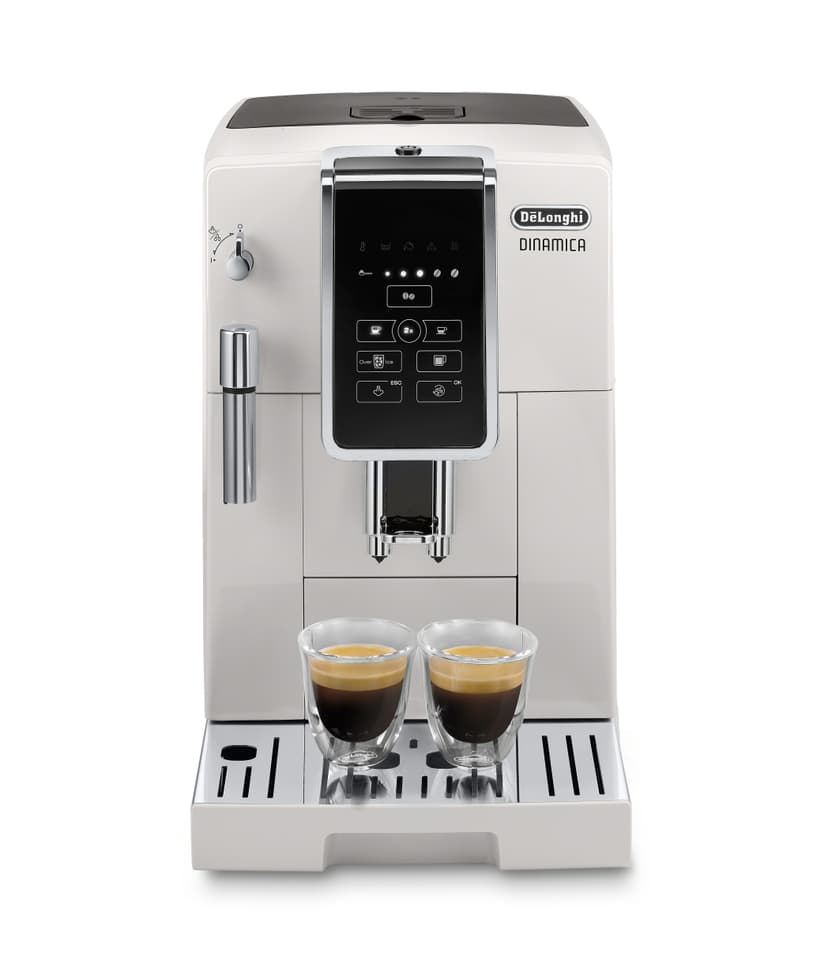 De'Longhi Dinamica Espresso Machine, White - Automatic Bean-to-Cup Brewing, Built-In Steel Burr Grinder & Manual Frother - One-Touch Hot & Iced Coffee - Easy Cleanup