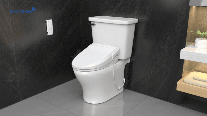 SmartBidet SB-1000WE Electric Bidet Toilet Seat with Heated Seating, Warm Air Dryer, Temperature Control Wash, and Remote Control, Elongated Seating