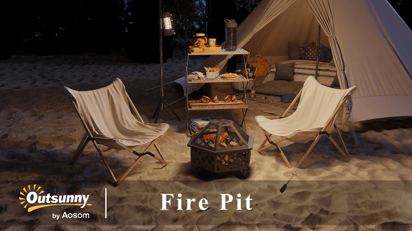 Outsunny 28" Outdoor Fire Pit Grill, Portable Wood Burning Firepit for Outside with Cooking Grate, Fire Poker, Spark Screen Lid, Steel Hexagon Fireplace for Patio Bonfire Backyard BBQ Camping Picnic