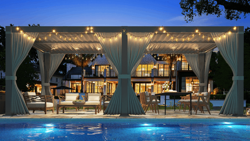 Pergola 10x20 Ft Louvered Pergola Aluminum Outdoor Pergolas W/Adjustable Roof, Waterproof Curtains and Nets Outdoor Gazebo for Deck,Patio,Backyard and Garden