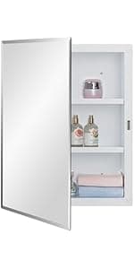 Black Bathroom Medicine Cabinet with Beveled Edge Mirrored Door 16 x 36 inch, Recessed or Surface Mount, with Adjustable Glass Shelves