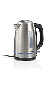 Hamilton Beach Electric Tea Kettle, Water Boiler & Heater, 1.7 Liter, Cordless Serving, 1500 Watts for Fast Boiling, Auto-Shutoff and Boil-Dry Protection, Stainless Steel with LED Light Ring (41037)