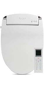 ALPHA BIDET UX Pearl Bidet Toilet Seat in Elongated White | Ultra Low Profile | Endless Warm Water | Arced Stainless Steel Nozzle | LED Nightlight | Dryer | Deodorizer | 3 Year Warranty