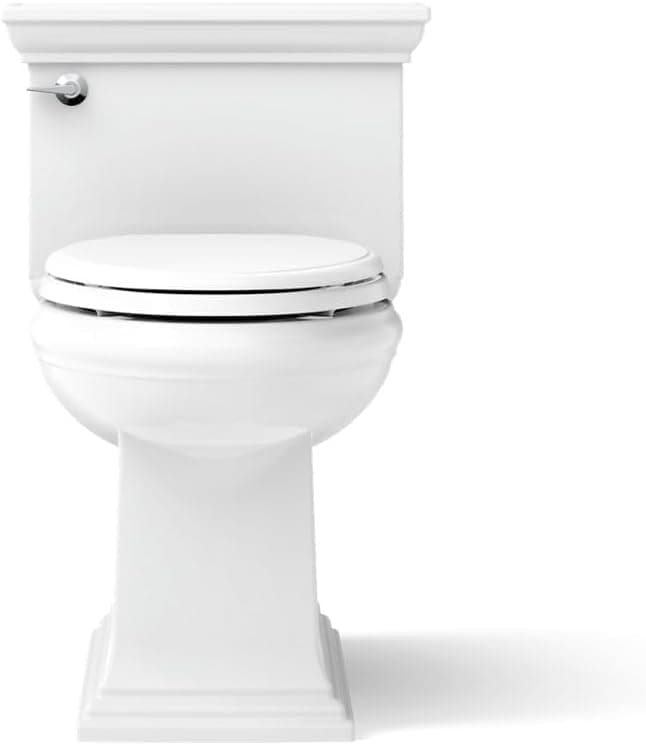 KOHLER K-6428-0 Memoirs Stately Comfort Height Skirted One-Piece Compact Elongated 1.28 GPF Toilet with AquaPiston Flush Technology and Left-Hand Trip Lever, White