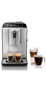 Bosch 300 Series Fully Automatic Espresso Machine – In-Cup Frother, OneTouch Milk Drinks, 5 Drink Options, Ceramic Grinder, Easy Clean & Descale, in Silver