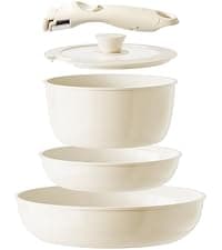 Redchef Nonstick Frying Pans Set, Ceramic Pan Skillet, Non Toxic Pans for Cooking, 8" 9.5" 11" Ceramic Frying Pan Set PFAS & PTFE & PFOA Free with Stay Cool Handle, Dishwasher & Oven Safe, Beige White