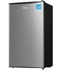 Midea WHD-113FB1 Double Door Mini Fridge with Freezer for Bedroom Office or Dorm with Adjustable Remove Glass Shelves Compact Refrigerator, 3.1 cu ft, Black