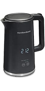 Hamilton Beach Electric Tea Kettle, Water Boiler & Heater, 1.7 Liter, Cordless Serving, 1500 Watts for Fast Boiling, Auto-Shutoff and Boil-Dry Protection, Stainless Steel with LED Light Ring (41037)