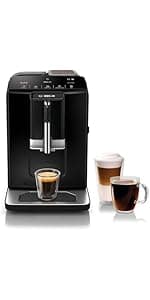 Bosch 300 Series Fully Automatic Espresso Machine – In-Cup Frother, OneTouch Milk Drinks, 5 Drink Options, Ceramic Grinder, Easy Clean & Descale, in Silver