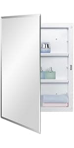 Black Bathroom Medicine Cabinet with Beveled Edge Mirrored Door 16 x 36 inch, Recessed or Surface Mount, with Adjustable Glass Shelves