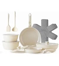 Redchef Nonstick Frying Pans Set, Ceramic Pan Skillet, Non Toxic Pans for Cooking, 8" 9.5" 11" Ceramic Frying Pan Set PFAS & PTFE & PFOA Free with Stay Cool Handle, Dishwasher & Oven Safe, Beige White