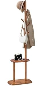 VASAGLE Coat Rack, Coat Stand with 3 Shelves, Hall Tree Free Standing with Hooks for Scarves, Bags, Umbrellas, Steel Frame, Industrial Style, for Entryway, Living Room, Rustic Brown and Black ULCR80X