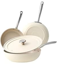 Redchef Nonstick Frying Pans Set, Ceramic Pan Skillet, Non Toxic Pans for Cooking, 8" 9.5" 11" Ceramic Frying Pan Set PFAS & PTFE & PFOA Free with Stay Cool Handle, Dishwasher & Oven Safe, Beige White
