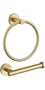 TURS Brushed Gold 5 Piece Bathroom Hardware Set, SUS304 Stainless Steel 24 Inch Bath Towel Bar Set, Round Bathroom Accessories Kit Wall Mounted