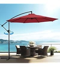 10ft Offset Patio Umbrella with Base Included, Cantilever Offset Hanging Patio Outdoor Market Umbrella UPF50+ UV Protection with Easy Tilt and Crank for Pool Deck and Garden