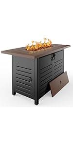 42” Rectangular Fire Pit Tables 2-Piece 50,000 BTU Outdoor Propane Gas Fire Pit with Wind Guard, Waterproof Cover, Lava Rocks for Outside Patio Backyard