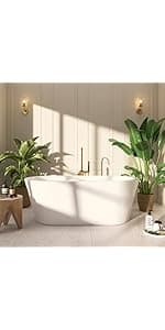 59" Acrylic Freestanding Bathtub, Soaking Tub for Bathroom, Stand Alone Tub, cUPC Certified, Integrated Overflow and Drain, Gloss White